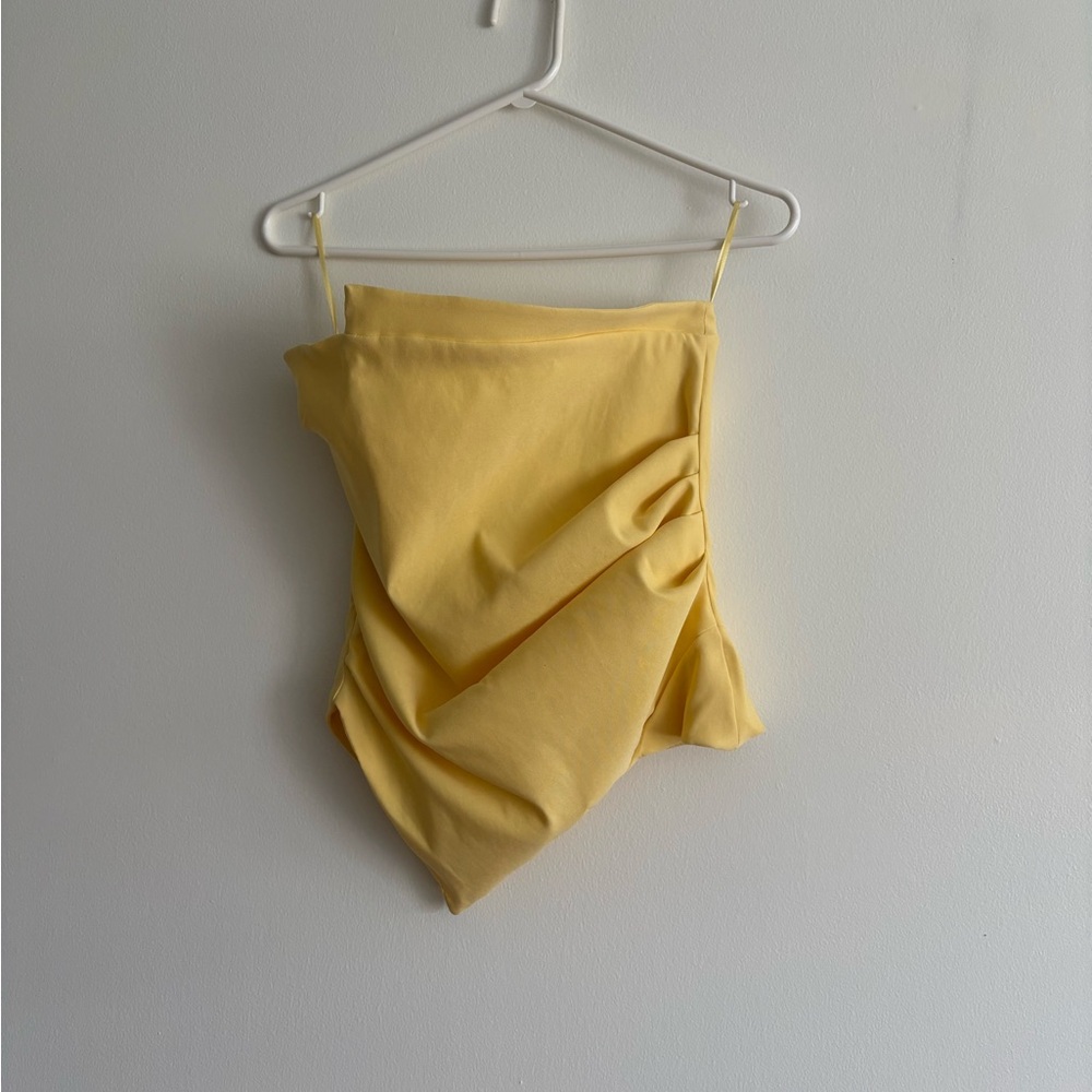 Zara Yellow Draped Asymmetric Women's tube top- NWT